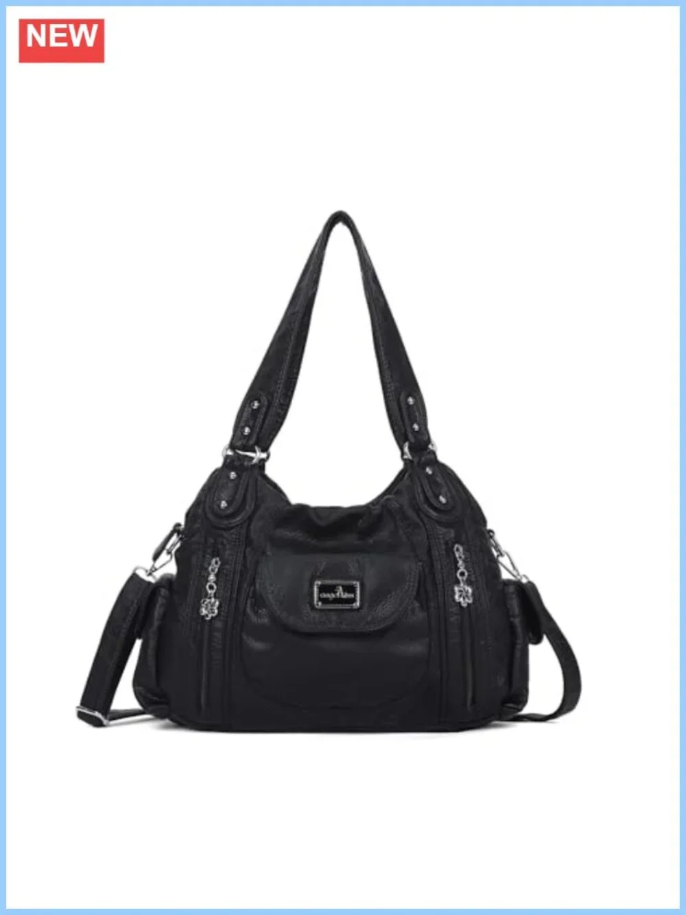 Large Faux Leather Hobo Tote with Multiple Pockets, Adjustable Strap
